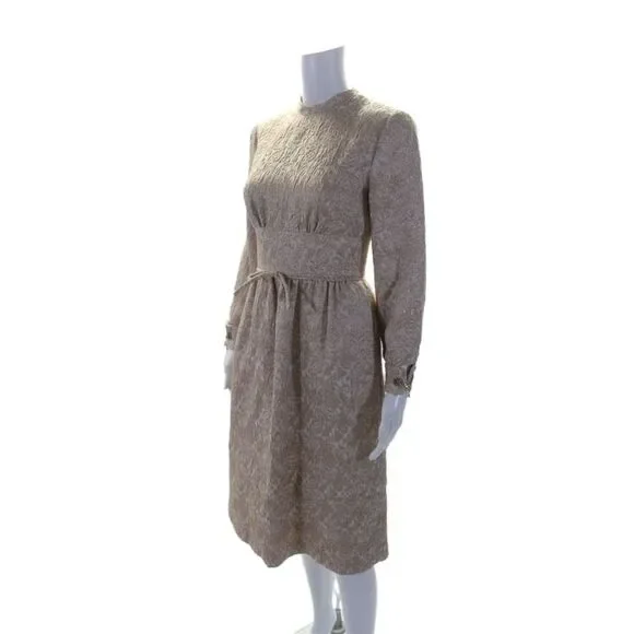 Reiss Womens Textured Glitter Geometric Zipped Charm Sleeved Dress Beige Size 2 - Picture 2 of 7